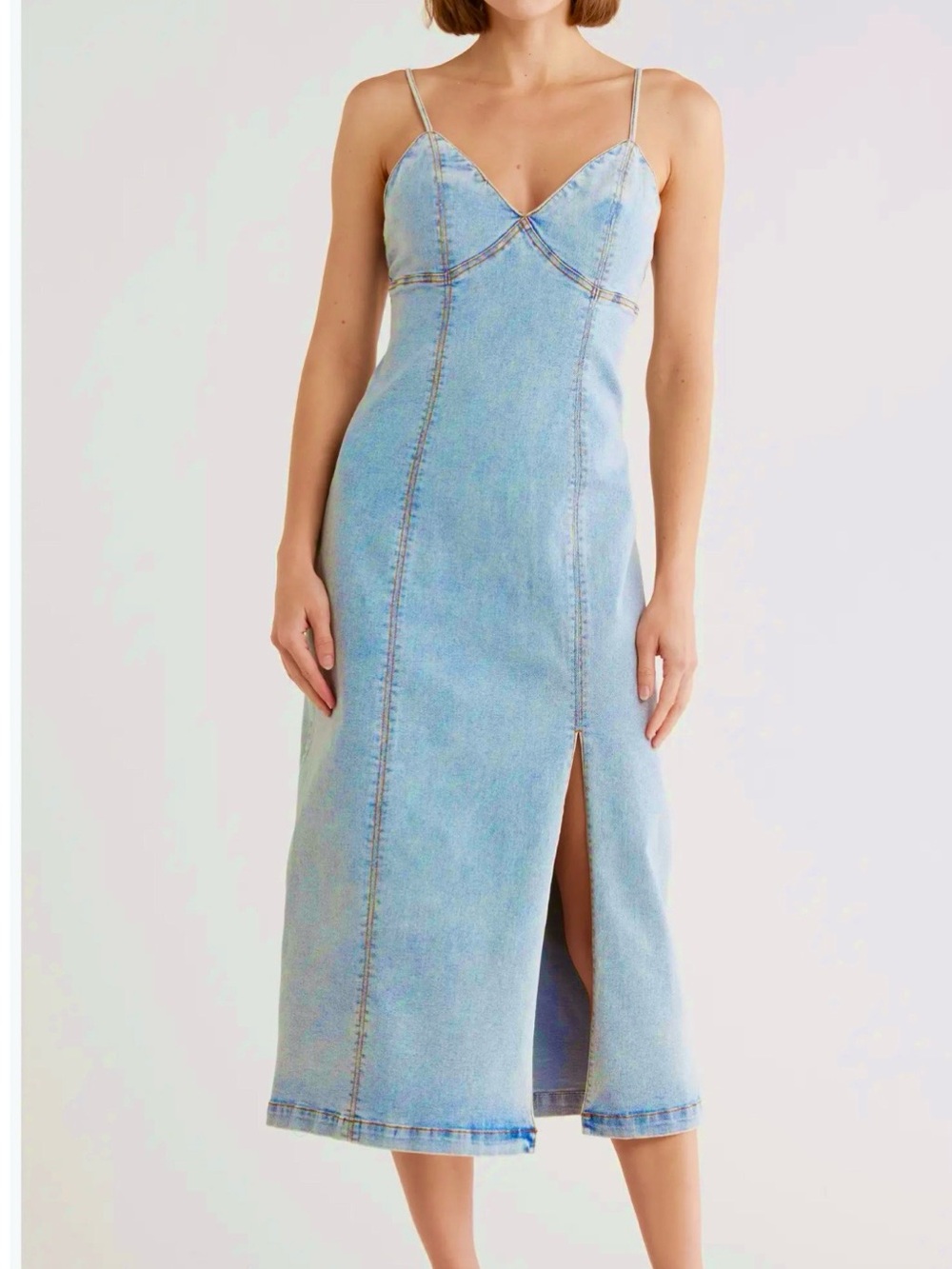 Habitual Empire Waist Cotton Blend Chambray Maxi Dress Small